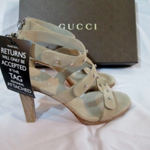 Gucci Shoes - NEW GUCCI SUEDE OATMEAL High Heel Sandal Stud Shoe